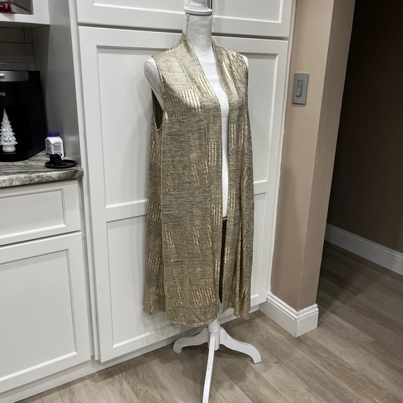 Expresso Long Gold Shine Vest with Pockets 97% Poly 3% Spandex Med or Large - Picture 11 of 16